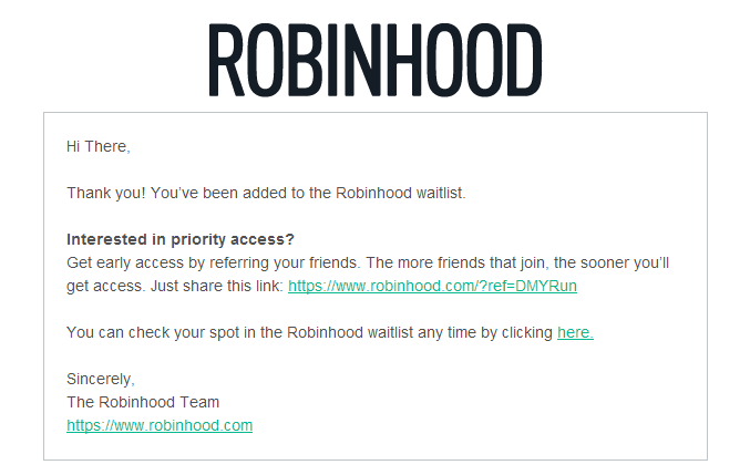 Robinhood Confirmation Email