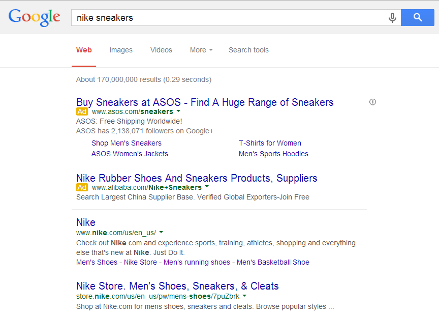 Adwords ad search results