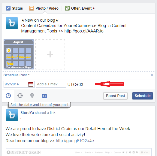 Facebook - set time and date