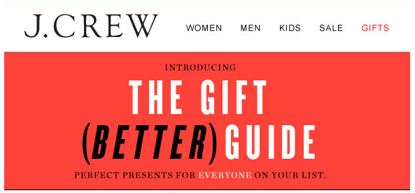 Jcrew gift guide promotional email