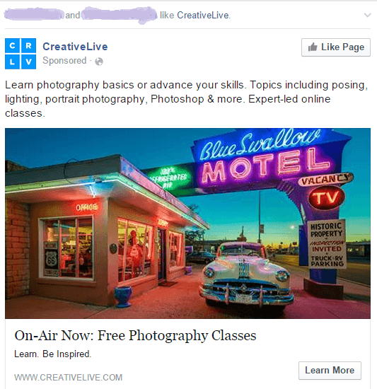 facebook page like ad