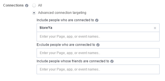 advanced connections targeting facebook ad