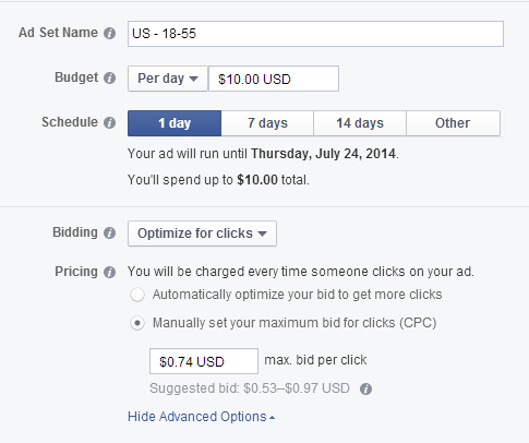 estimating cost of facebook ads