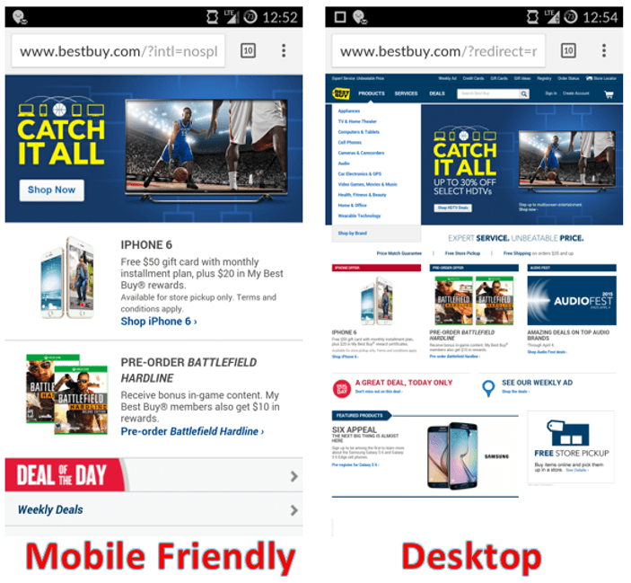 mobile vs non mobile websites