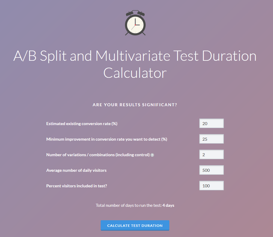 ab test duration calculator