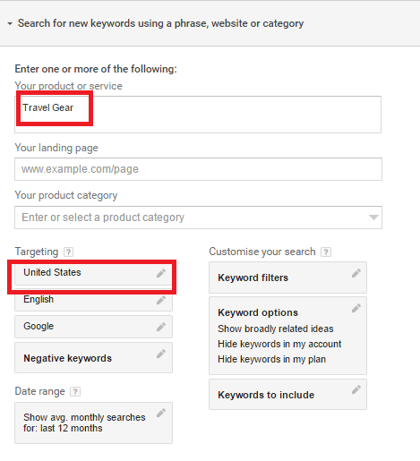 Using Google Keyword planner to find eCommerce Niche