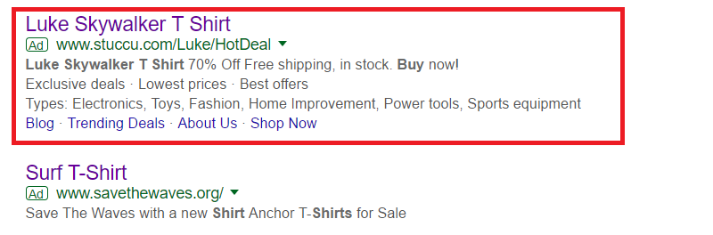 example of ecommerce search ads