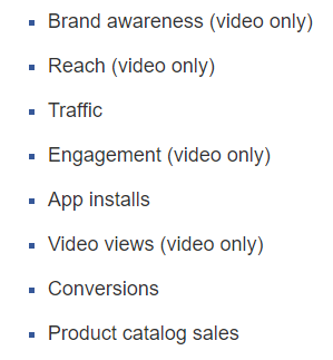 Facebook Audience Network Ad Objectives