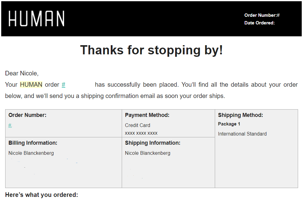  order confirmation email