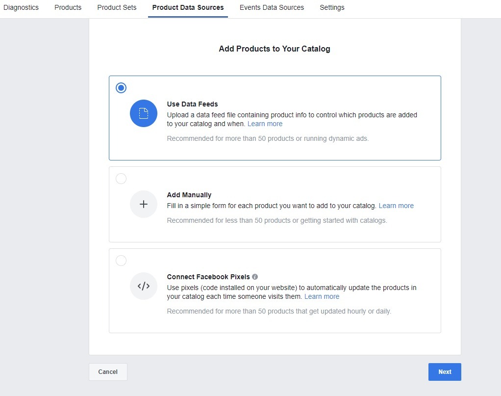 adding products to facebook catalog