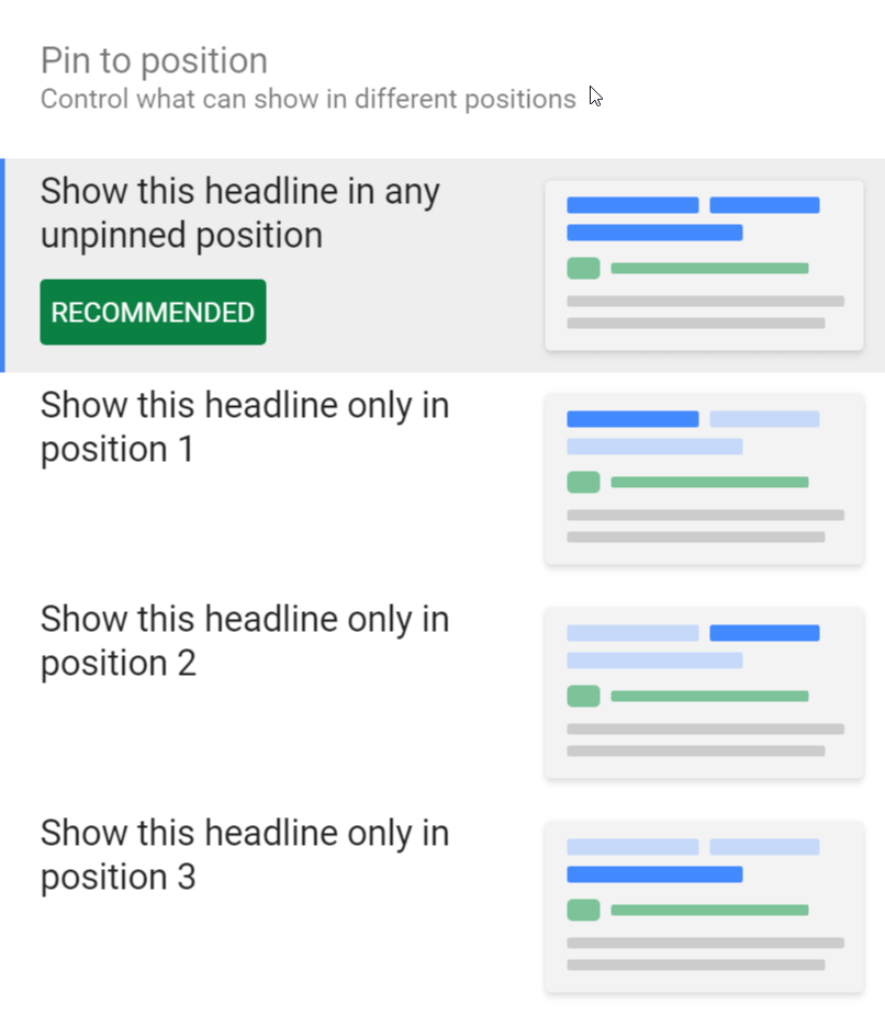  Pinning Headlines and Descriptions in responsive search ads