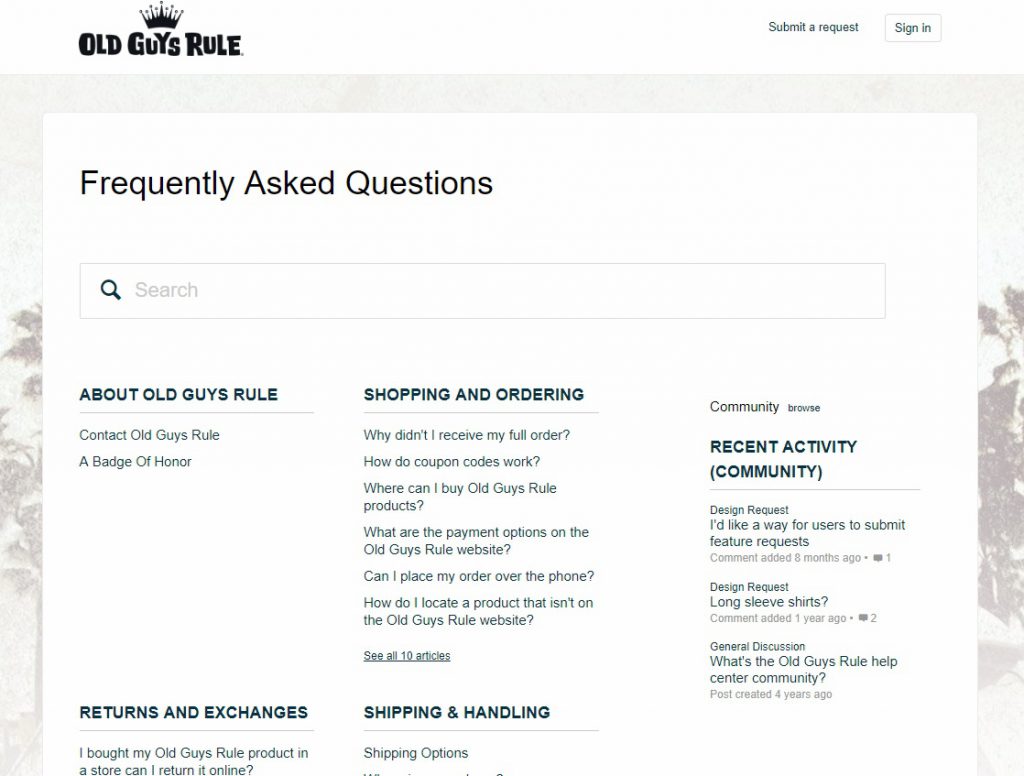 FAQ example pages for eCommerce