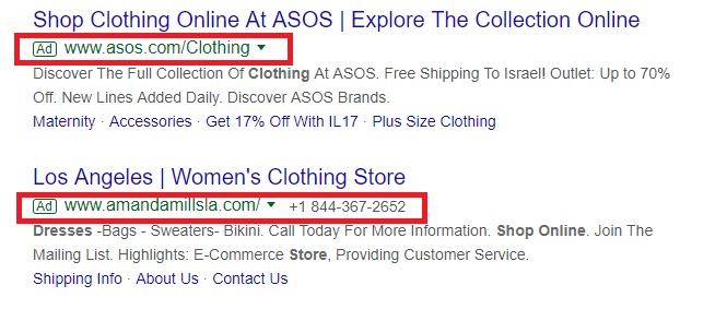 online clothing store display URLS