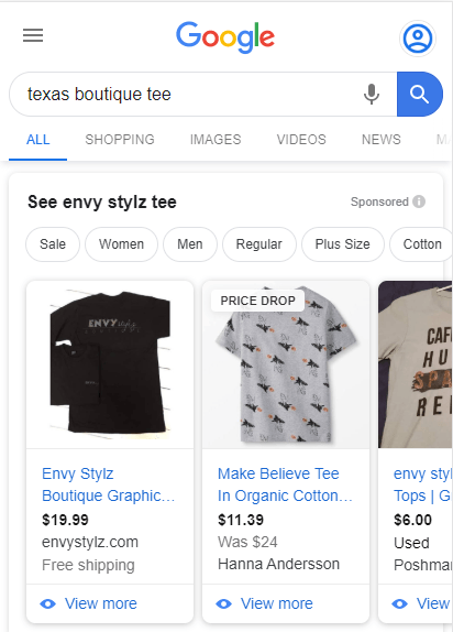 good google shopping ad example
