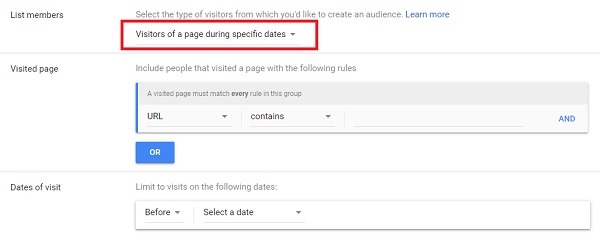 remarketing list of visors of a page during specific dates 2