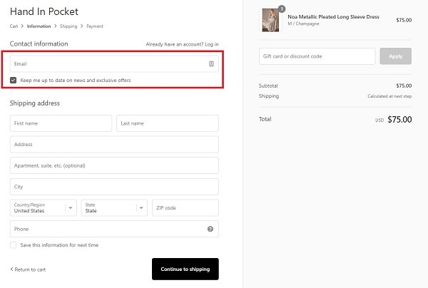 Hand in Pocket eCommerce checkout optimization example