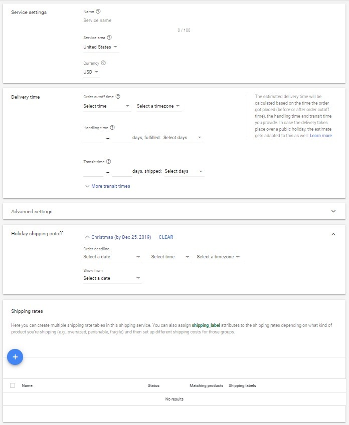 how to configure shipping in Google merchant account