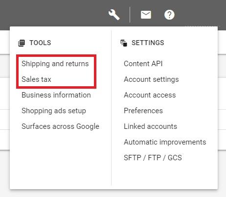 Shipping and Tax Product Feed Settings
