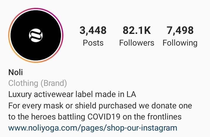 Noli Yoga ecommerce Instagram bio example