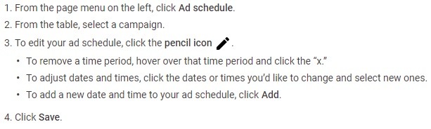 how to edit ad schedule Google