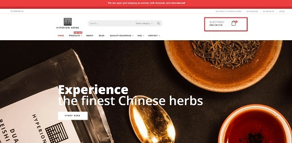 Hyperion Herbs home page example