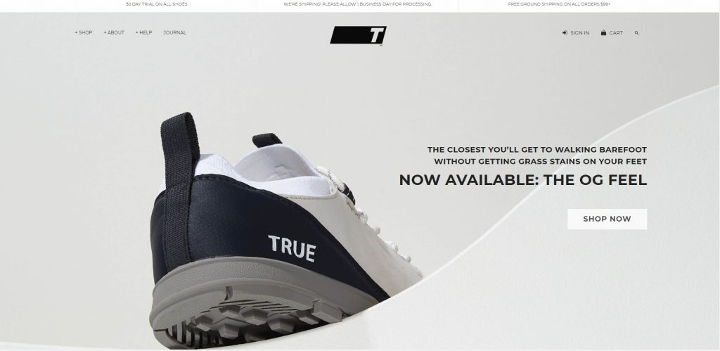 True shoes online store design example