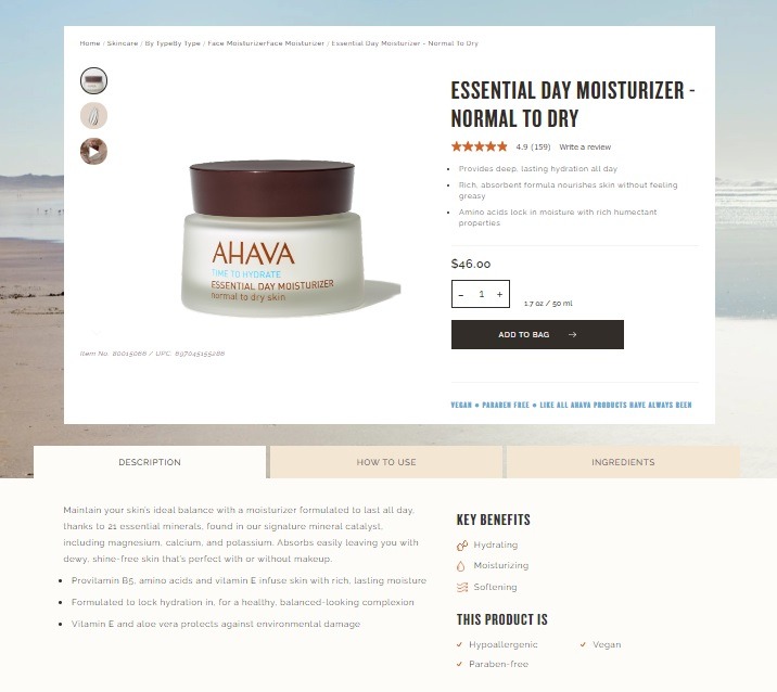 ahava best ecom store product page examples