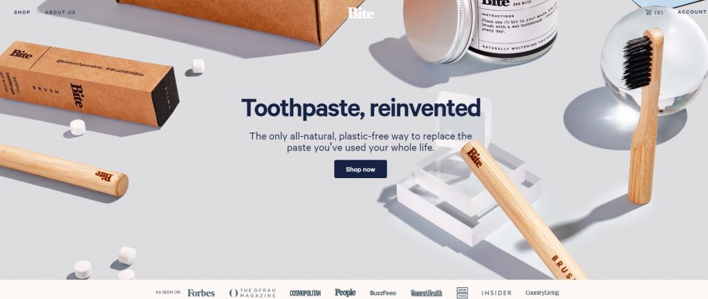 bite toothpaste homepage design example