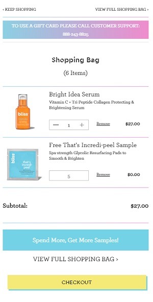 bliss beauty eCommerce checkout cart page