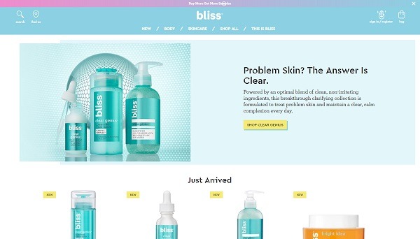 bliss beauty eCommerce website example