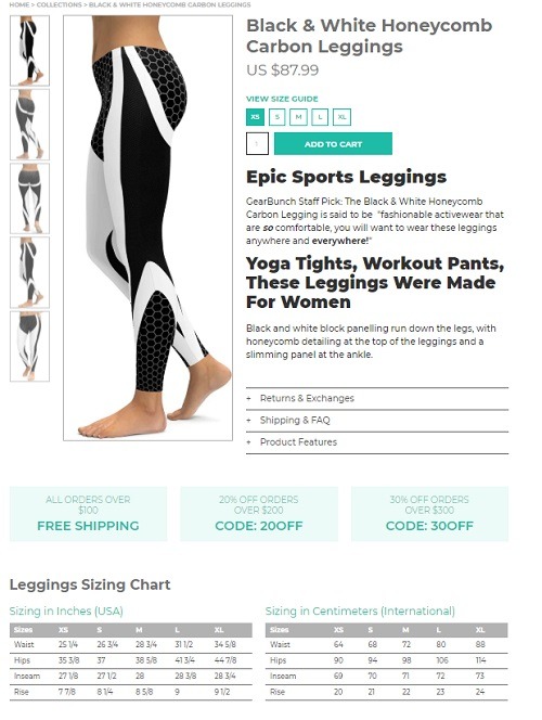 gearbunch legging store product page example