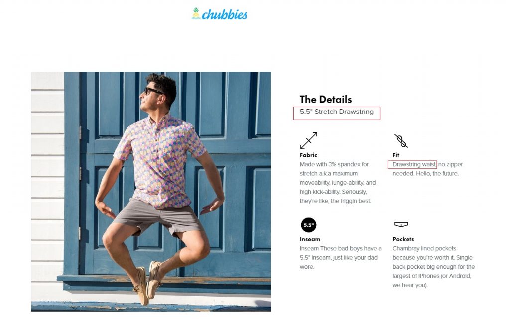 chubbies store example product descriptions 