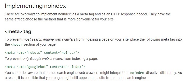 how to implement no index tags for online stores