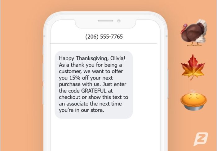 thanksgiving text message example online store