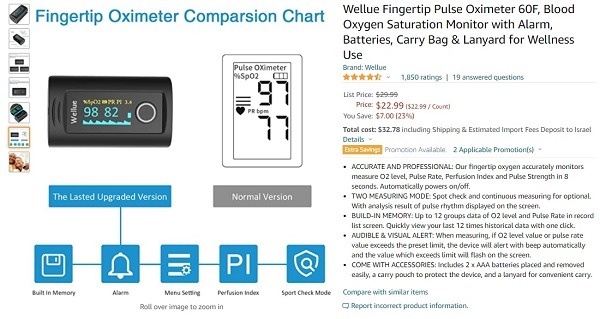 fingertip oximeter comparison amazon