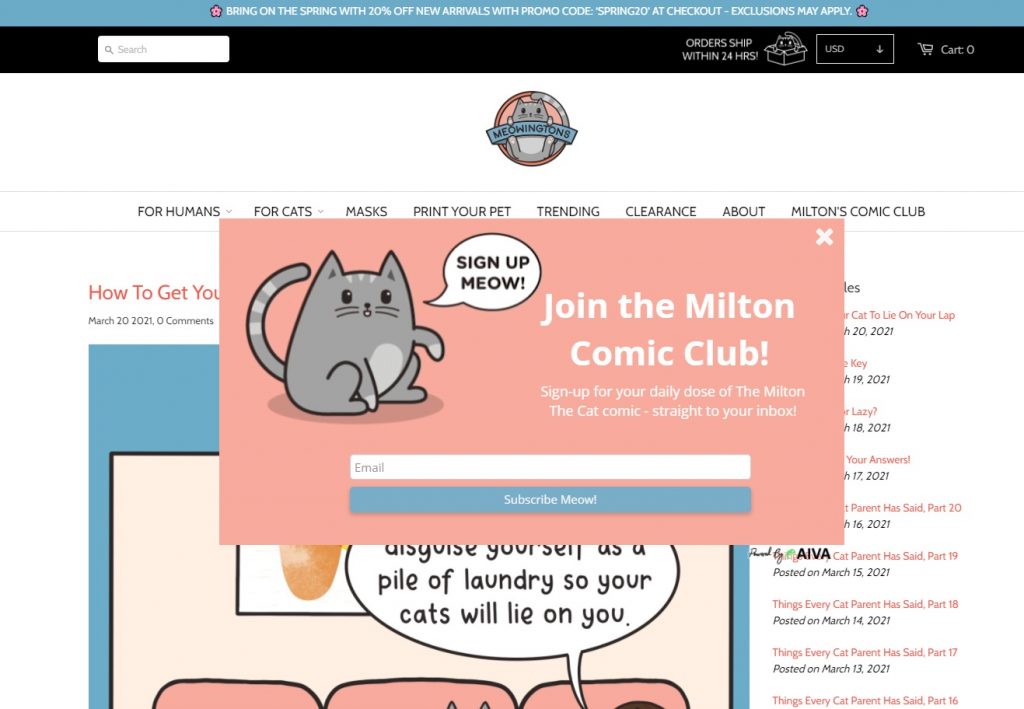 online cat store example comic club