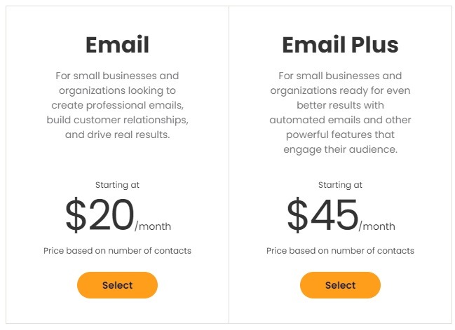 Constant Contact pricing options