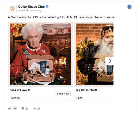 dollar shave club holiday ad example