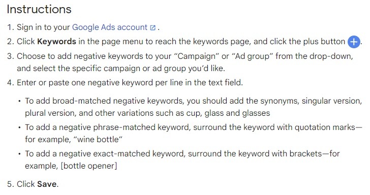 How to add Negative Keywords to Google Shopping Campaign