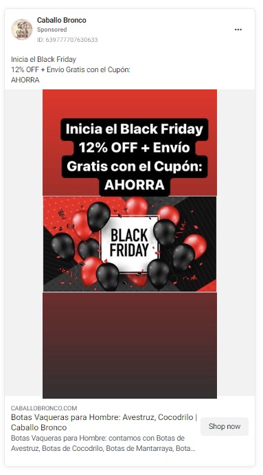 Facebook ad example Spanish