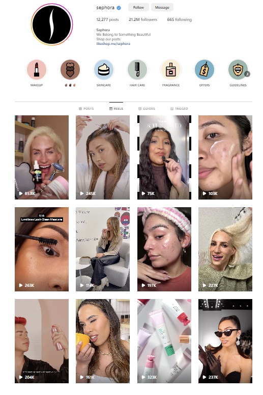 brand Instagram Reel feed example Sephora