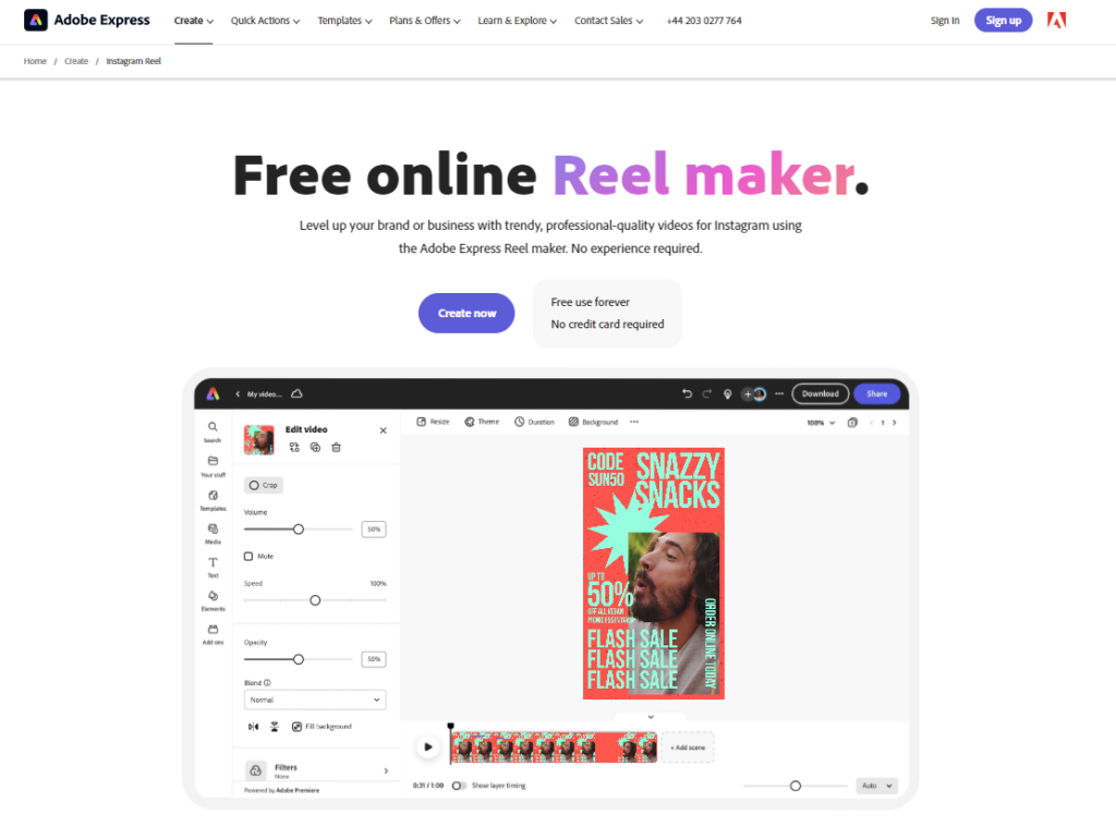 Adobe free Instagram Reel market tool